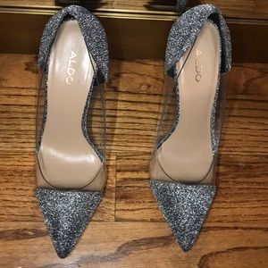 Clear and silver Aldo pumps